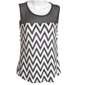 Blu Planet sleeveless blouse black white chevron mesh lightweight casual top S